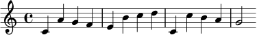 { c'4 a' g' f' e' b' c'' d'' c' c'' b' a' g'2 }