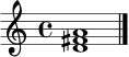 \relative c' { \clef treble \time 4/4 <d fis a>1 \bar "|." }