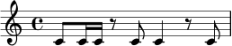 
\relative c' {
  \time 4/4
  c8 c16 c16 r8 c8 c4 r8 c8
}
