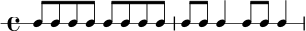 
\new RhythmicStaff {
  \time 4/4
  c8 c c c c c c c |
  c8 c c4 c8 c c4 |
}
