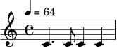 \relative c' {
\time 4/4
\tempo 4 = 64
c4. c8 c4 c4
}