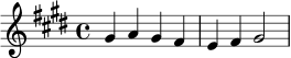 \relative gis' {
\key cis \minor
\time 4/4
gis4 a gis fis | e fis gis2 |
}