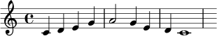 \new Staff { \clef treble c'4 d'4 e'4 g'4 a'2 g'4 e'4 d'4 c'1 }