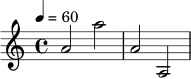{ \clef treble \time 4/4 \tempo 4 = 60 a'2 a''2 | a'2 a2 | }