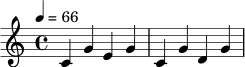 \relative c' {
\time 4/4
\key c \major
\tempo 4=66
\set Staff.midiInstrument = "accordion"
c4 g' e g | c,4 g' d g |
}