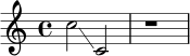 
\relative c'' {
  \time 4/4
  c2\glissando c,2 |
  r1
}
