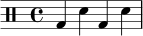 
\new DrumStaff \drummode {
  \time 4/4
  bd4 sn bd sn
}
