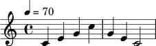 { \clef treble \time 4/4 \tempo 4 = 70 c'4 e' g' c'' | g' e' c'2 | }
