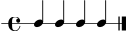 
\version "2.22.0"
\score {
  \new RhythmicStaff {
    \time 4/4
    c4 c4 c4 c4 \bar "|."
  }
  \layout { }
  \midi { \tempo 4 = 88 }
}
