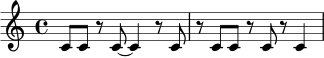 \relative c' {
\time 4/4
c8 c r c~ c4 r8 c |
r8 c c r c8 r c4 |
}
