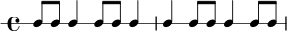 
\new RhythmicStaff {
  \time 4/4
  c8 c c4 c8 c c4 |
  c4 c8 c c4 c8 c |
}
