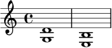 \relative c' {
\time 4/4
<g d'>1 |
<e b'>1 |
}