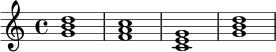 \chordmode {
g1 f c g
}