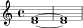 \relative c' {
\time 4/4
<d f>1 ~ |
<d f>1
}