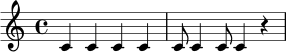 \relative c' {
\time 4/4
c4 c c c |
c8 c4 c8 c4 r4 |
}