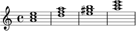 
\relative a' { \key a \minor \time 4/4 <a c e>1 | <d f a>1 | <e gis b>1 | <a c e>1 }
