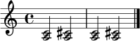 \relative c' {
\key a \minor
\time 4/4
<a c>2 <a cis>2
<a c>2 <a cis>2
\bar "|."
}