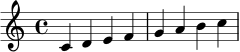 \relative c' {
\clef treble
\key c \major
\time 4/4
c4 d e f | g a b c |
}