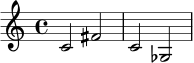 \relative c' { c2 fis c ges }
