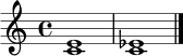 \relative c' { \clef treble \time 4/4 <c e>1 <c es>1 \bar "|." }