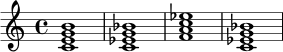 \version "2.24.0"
\chordmode {
c1:maj7 |
c1:m7 |
f1:7 |
c1:m7 |
}
