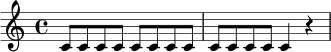 \drummode {
\time 4/4
bd8 hh sn hh bd hh sn hh |
bd hh bd hh sn4 r4 |
}