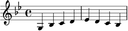 \relative c' {
\time 4/4
\key g \minor
g4 bes c d | ees4 d c bes |
}