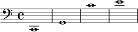 {
\clef bass
\time 4/4
c,1
g,1
c'1
e'1
}
