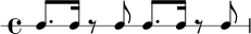 
\layout { }
\new RhythmicStaff {
  \time 4/4
  c8. c16 r8 c8
  c8. c16 r8 c8
}
