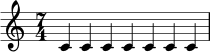 \relative c' {
\time 7/4
c4 c c c c c c |
}