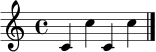 \relative c' { \clef treble \time 4/4 c4 c'4 c,4 c'4 \bar "|." }