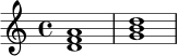 \chordmode {
\time 4/4
d1:m | g1 |
}