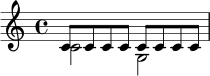 \new Staff <<
\new Voice = "oben" \relative c' { \voiceOne c8 c c c c c c c }
\new Voice = "unten" \relative c' { \voiceTwo c2 g2 }
>>