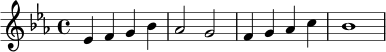 
\relative c' {
  \key ees \major
  \time 4/4
  ees4 f g bes |
  aes2 g |
  f4 g aes c |
  bes1 |
}
