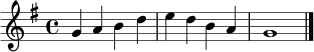 
\transpose c g \relative c' {
  \clef treble
  \key c \major
  \time 4/4
  c4 d e g | a g e d | c1 \bar "|."
}
