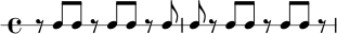 
\new RhythmicStaff {
  \time 4/4
  r8 c c r c8 c r c | c8 r c c r8 c c r |
}
