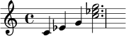 
\relative c' {
  \clef treble
  \time 4/4
  c4 ees g <c ees g>2.
}
