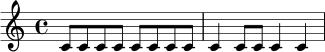 \relative c' {
\time 4/4
c8 c c c c c c c | c4 c8 c c4 c |
}