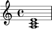 
\relative c' {
  \clef treble
  \time 4/4
  <a c e>1
}
