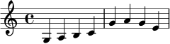 \version "2.24.0"
\relative c' {
\time 4/4
g4 a b c |
g'4 a g e |
}