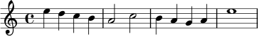 \relative c'' {
\key a \minor
\time 4/4
e4 d c b |
a2 c |
b4 a g a |
e'1 |
}