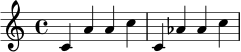 { c'4 a' a' c'' c' aes' aes' c'' }