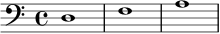 
{
  \clef bass
  \time 4/4
  d1
  f1
  a1
}

