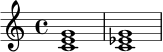 \relative c' { <c e g>1 <c ees g> }
