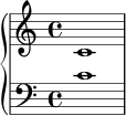 \new PianoStaff <<
\new Staff \relative c' {
\clef treble
\time 4/4
c1
}
\new Staff \relative c' {
\clef bass
\time 4/4
c1
}
>>