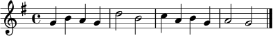 \relative c'' { \set Staff.midiInstrument = "flute" \key g \major \time 4/4 g4 b a g | d'2 b | c4 a b g | a2 g \bar "|." }