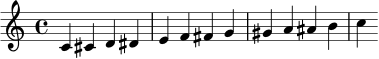 \relative c' { c4 cis d dis e f fis g gis a ais b c }