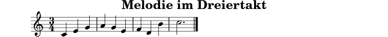 
X:7
T:Melodie im Dreiertakt
M:3/4
L:1/4
K:C
C E G | A G E | F D B | c3 |]
