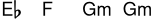 
\new ChordNames \chordmode {
  ees1 f g:m g:m
}

