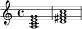 \version "2.24.0"
\language "deutsch"
\relative c' {
\time 4/4
<a c e g>1 |
<d fis a c>1 |
}